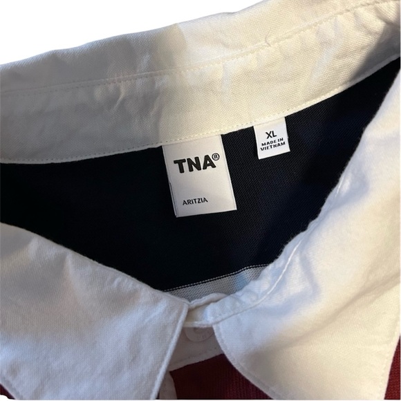 Aritzia Lomu Polo Long Sleeve Striped Top - Cordovan /Admiral size XL - Picture 5 of 11